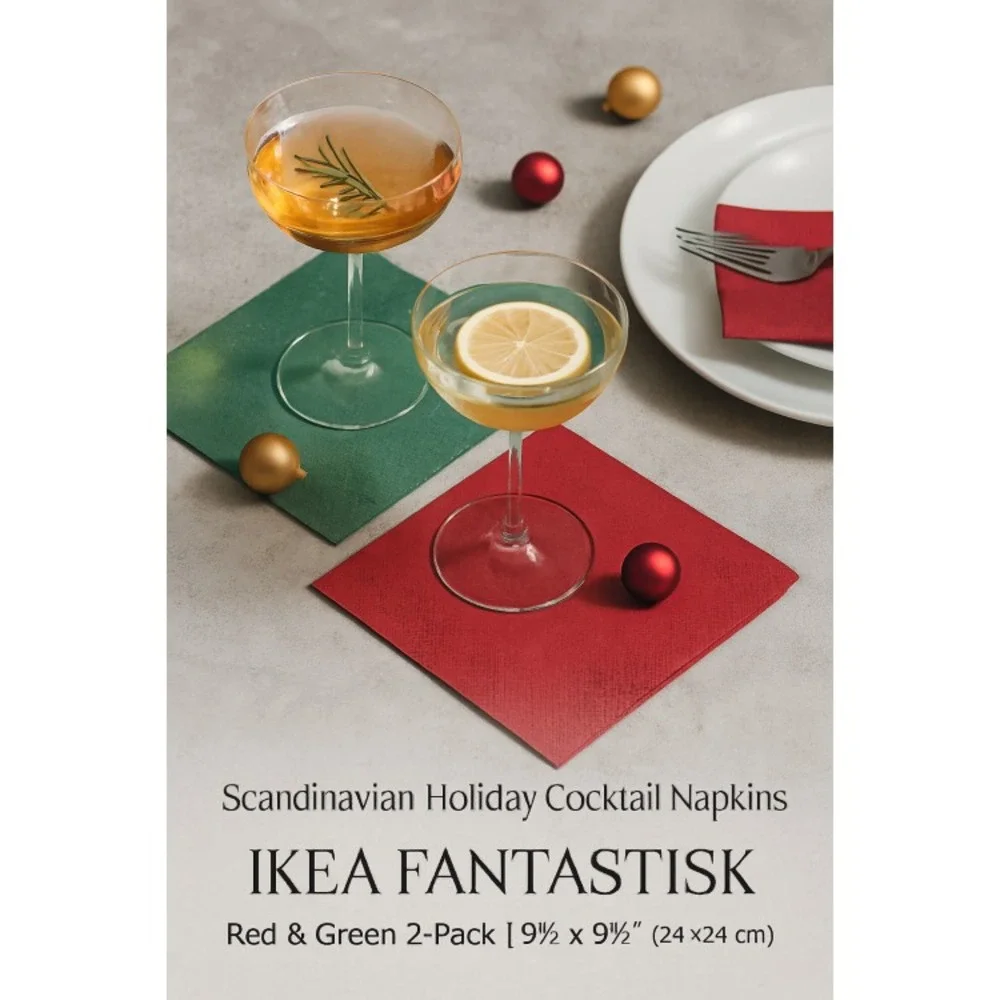 IKEA FANTASTISK Paper Napkins – Red & Green 2-Pack | 9½ x 9½